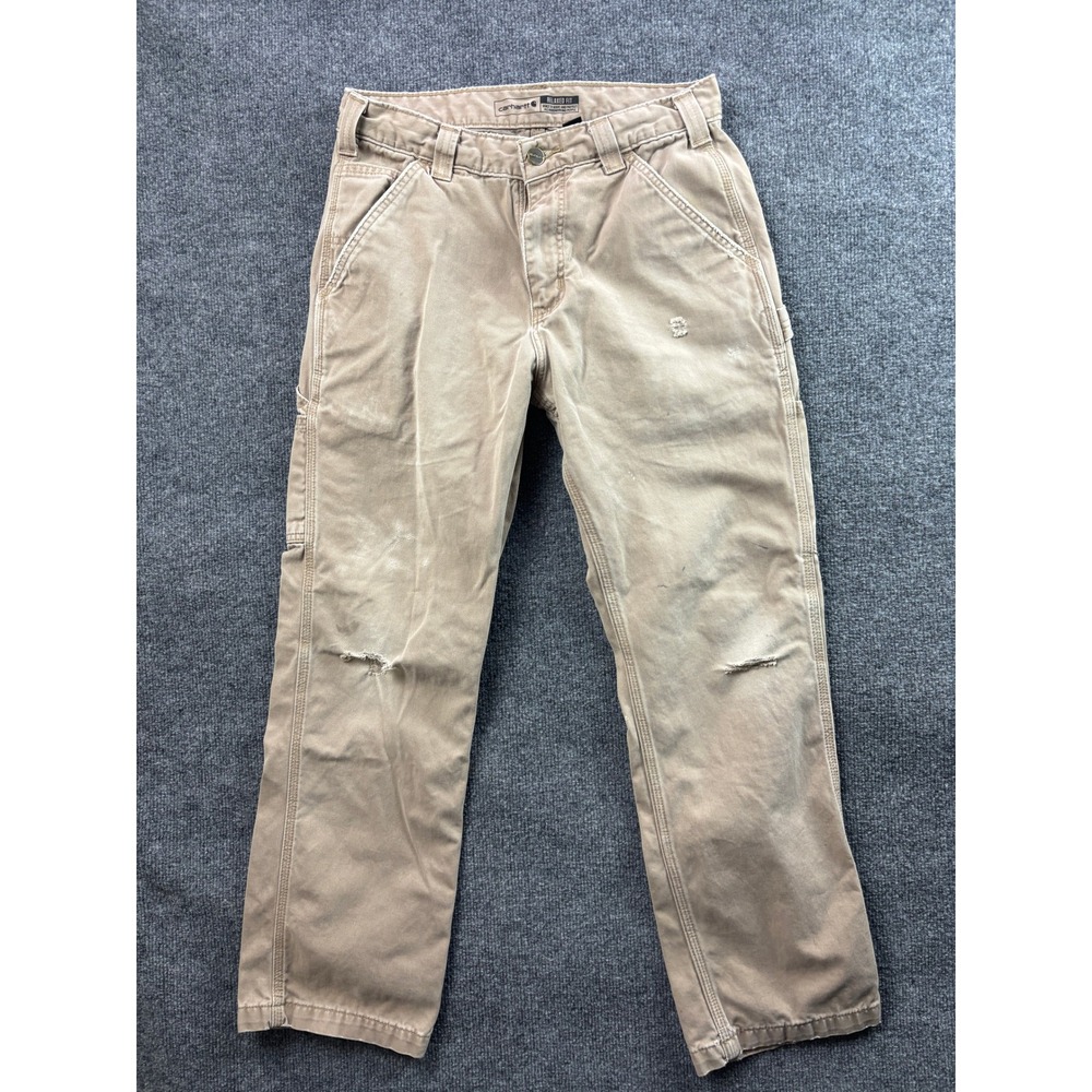 Carhartt Carpenter Pants Mens 31x30 Tan Distressed Relaxed Fit Workwear